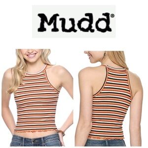 Mudd Orange and White Ribbed High Neck Sleeveless Tank Top S